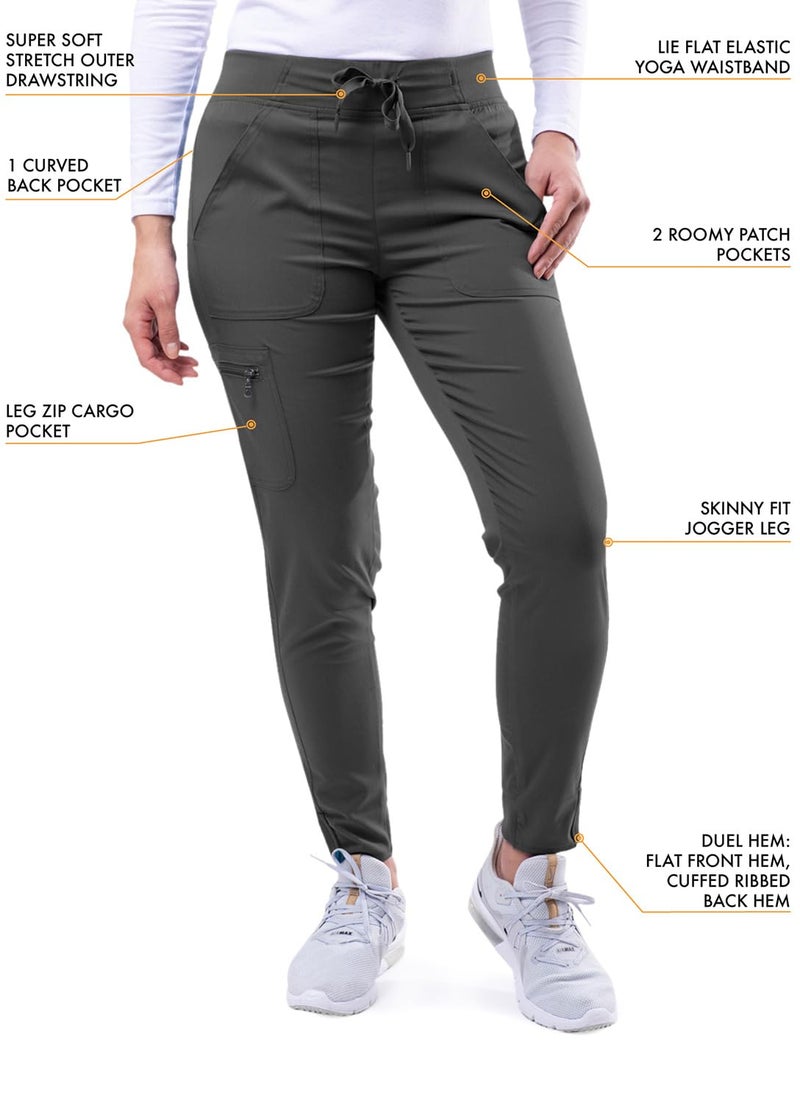Adar Uniforms Adar Pro Athletic Scrubs Set For Women - Stretch V-Neck Scrub Top & Yoga Jogger Cargo Scrub Pants, 10 Pockets - P9500 - Pewter - M - Image 4